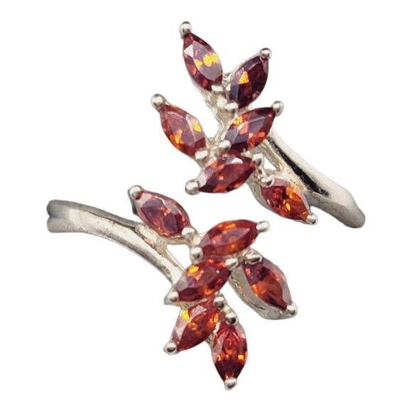 Vintage 925 Silver Garnet Branch Leaves Design 12 Stone Ring Size 9 Adjustable - Picture 1 of 9